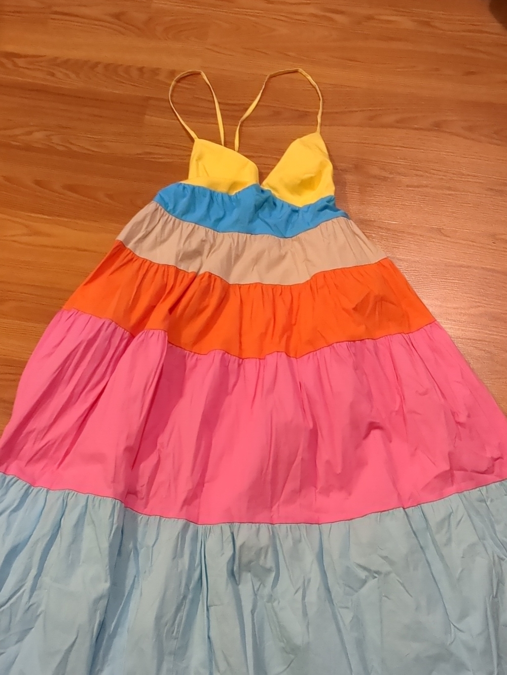 STAUD Cleo Tiered Colorblock Maxi Dress Rainbow Stripe XS